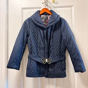 Vintage Suzuya Quilted Puffer Jacket with Bow Belt Navy – XS
